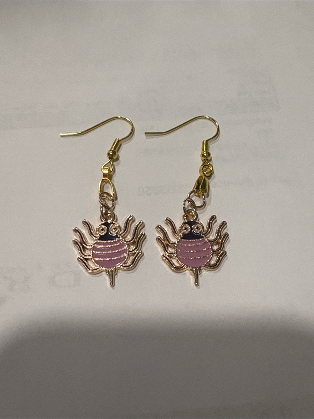 Gold-Tone Lavender Spider Dangle Earrings